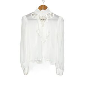 Vintage Morgan City Lace Pleated Collar Blouse Top Ivory Size Medium